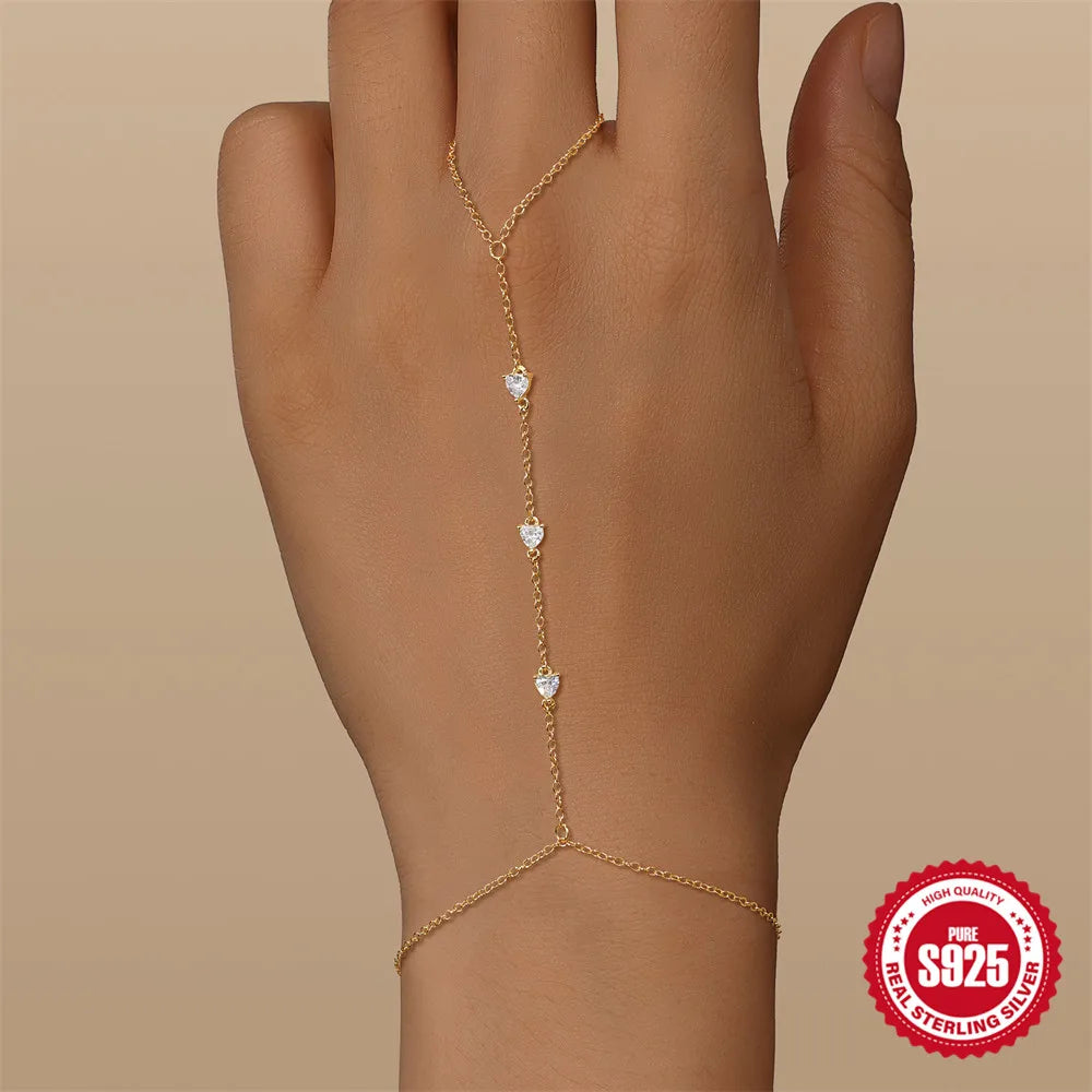 CANNER 925 Sterling Silver Lucky Koi Goldfish Finger Chain Bracelet For Women Hand Chain Ring Jewelry Gift pulseras de plata 925