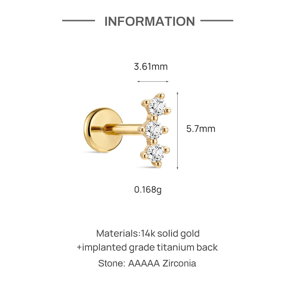 Solid Gold G23 Titanium WaterDrop/Horse Eye Love Geometric CZ Piercing Earring Women Dainty Ear Bone Anniversary Gift