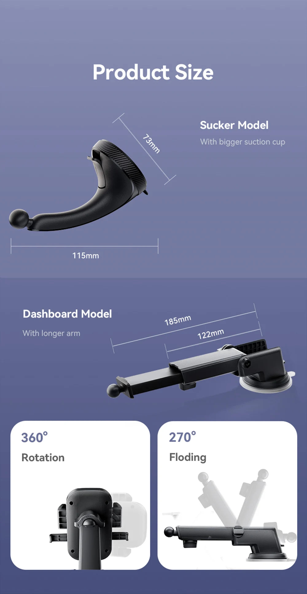 Car Phone Holder Mount Car Strong Suction Hands-Free Universal Cell Phone Stand For Dashboard/Windshield 360° Rotation