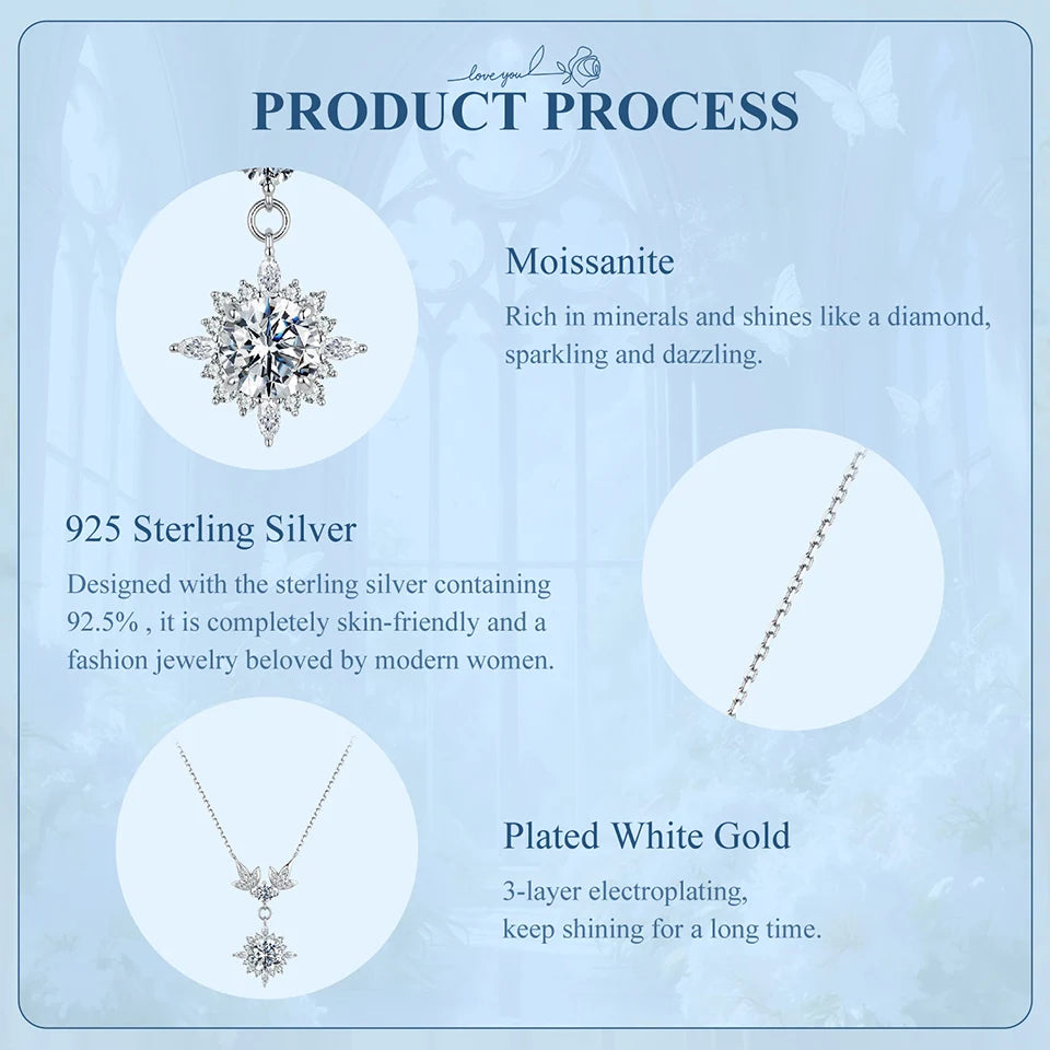 Necklace Vintage Engraved 925 Sterling Silver Round Cut Diamond for Women Twinkling Engagement Gift