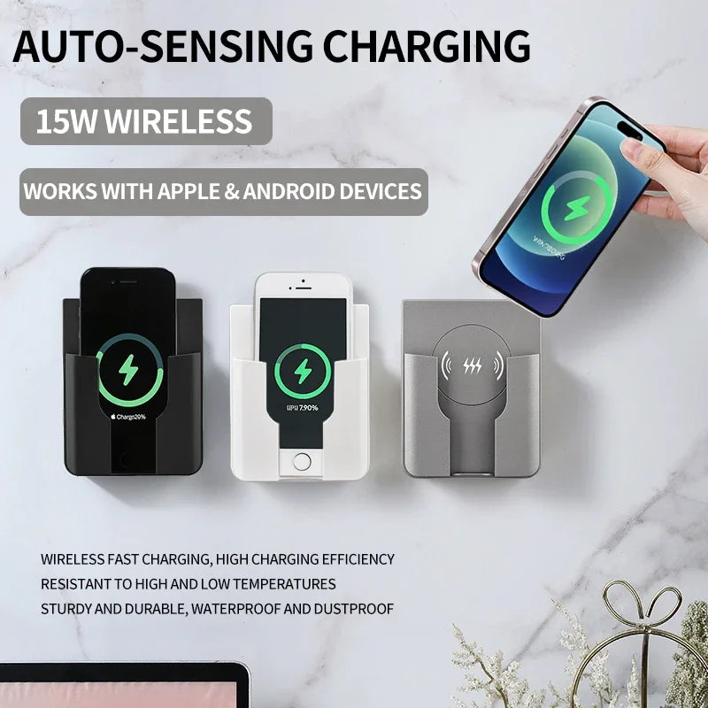 15W Wall Mount Wireless Charger, Qi Universal Fast Charging Panel for iPhone & Android, Flush AC 110–220V In-Wall Phone Charger