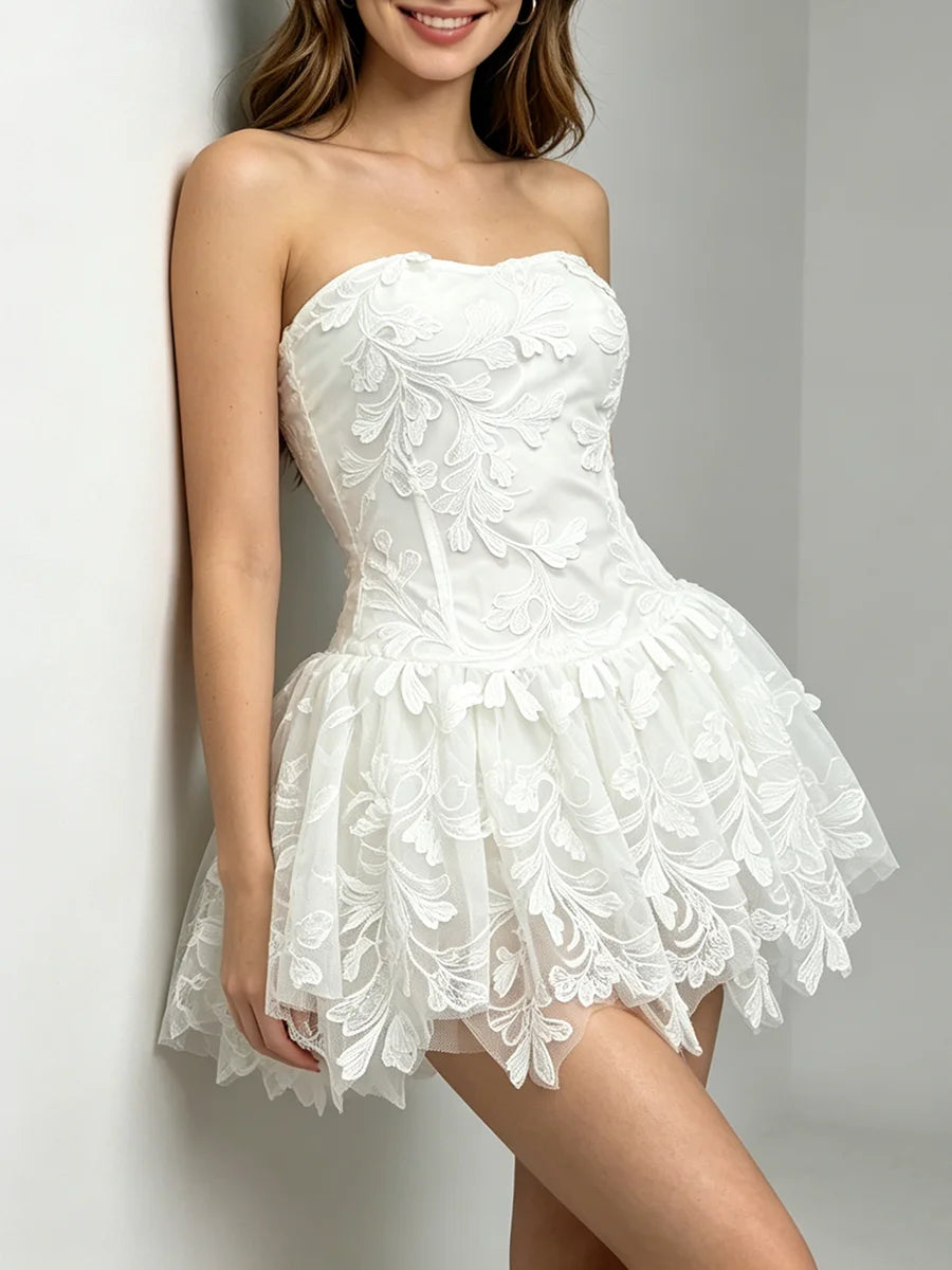 Dresses for Women Strapless Sleeveless High Waist Solid Mesh Mini Dress Female Fashion