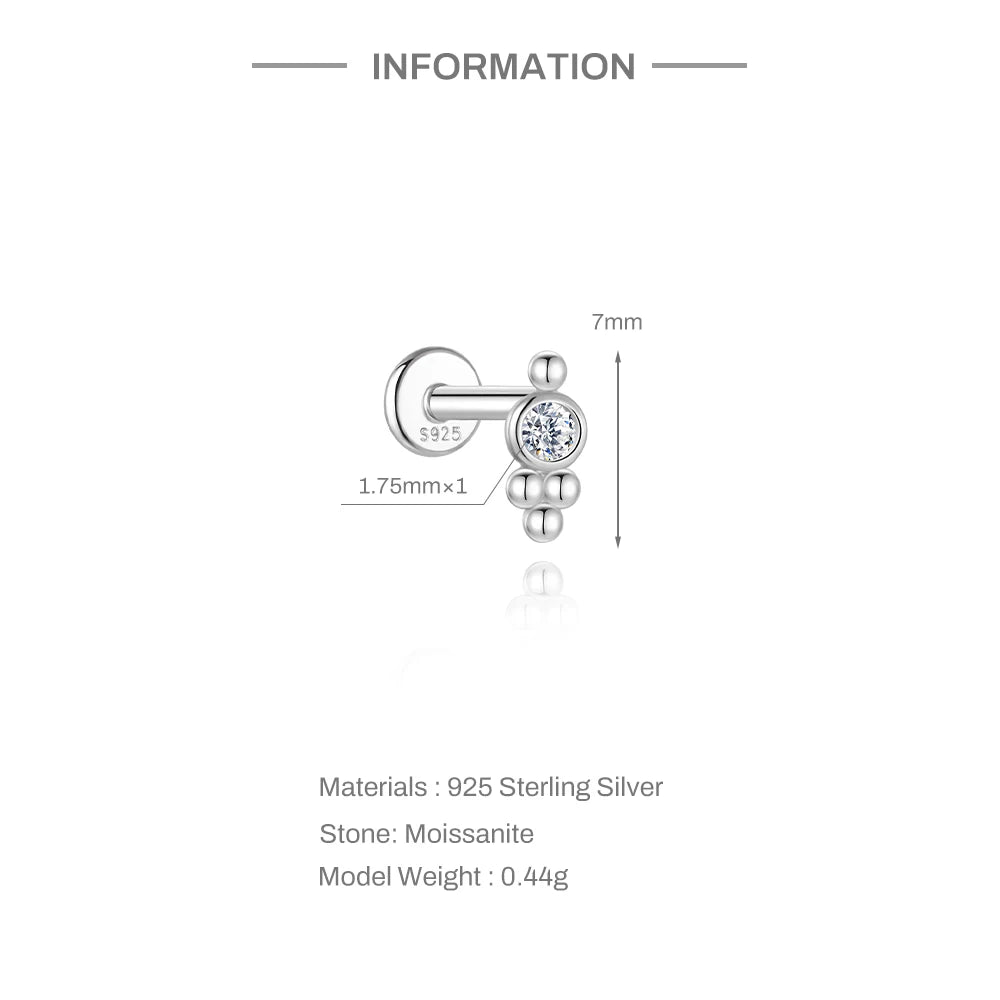CANNER 1PC Flower Moissanite 925 Sterling Silver Piercing Ear Stud For Women Love Eight-pointed star Stud Earrings Fine Jewelry