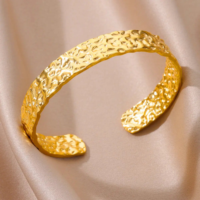 Gold-Color Stainless Steel Bracelet for Women – Adjustable Open Bangle