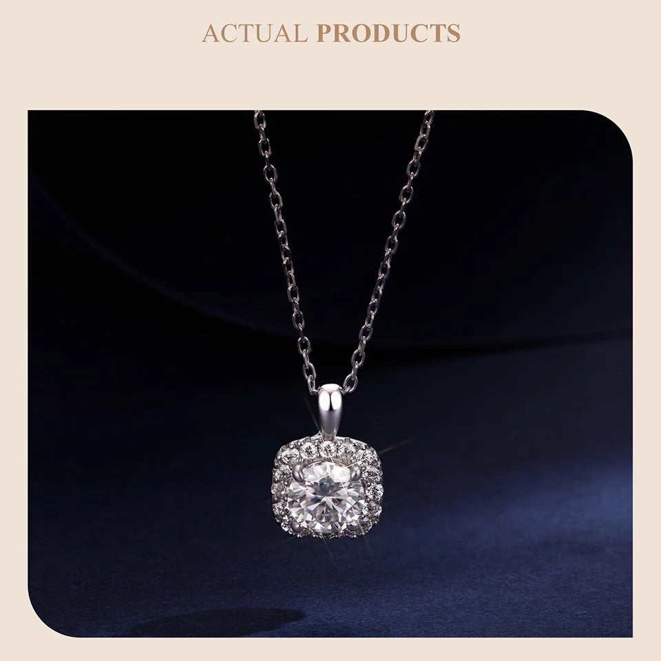 Necklace Stud Earrings 925 Sterling Silver Square Cut Diamond Wedding Engagement Jewelry Set