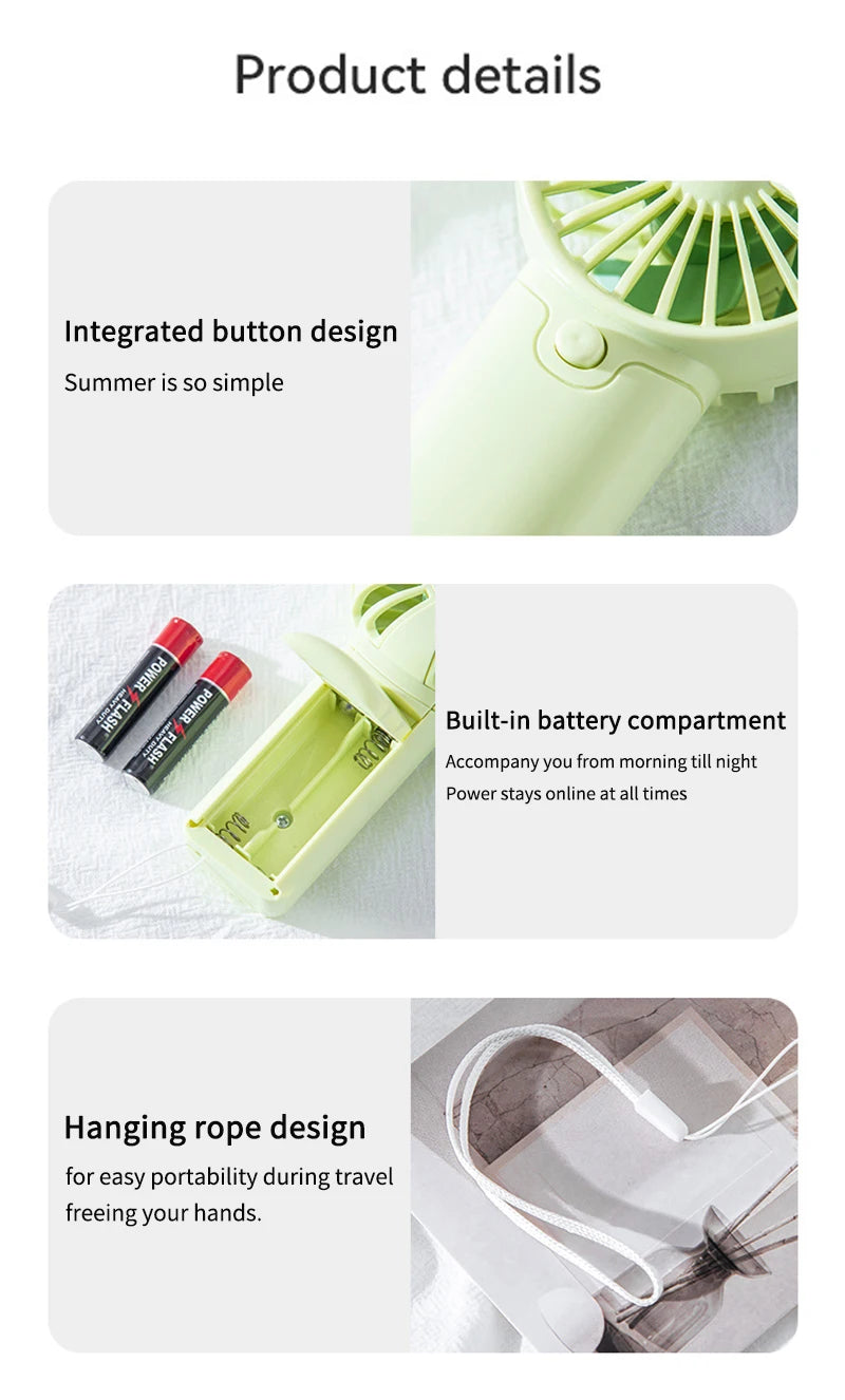 Cute Mini Fan Portable Handheld Fan Lightweight Handy Fan Pocket Size Low Noise Small Electric Fan Student Gift Outdoor Fan