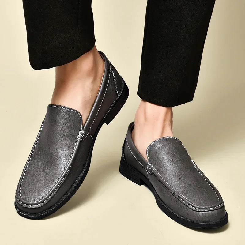 Leather Men Footwear Slip on Office Man Formal Shoes Wedding Party Men Dress Shoes Breath Driving Lazy Loafers Moccasins