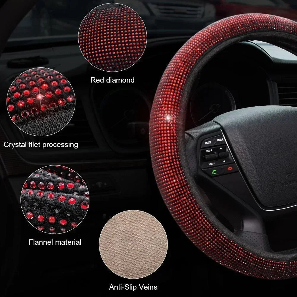 37/38cm Car Steering Wheel Cover Universal Bling Diamond Rhinestones Elasticity Interior Car Accessories for Four Seasons