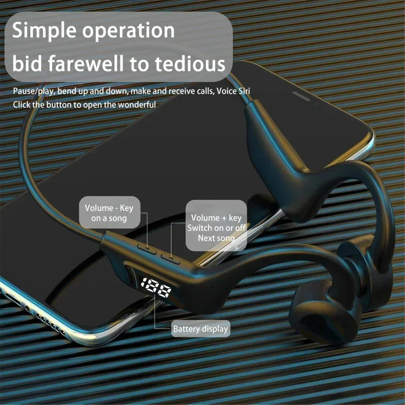 Wireless Bone Conduction Headphones Bluetooth Sport Earphone with Mic Hand-free Noise-Cancelling for Swimming And Outdoor Activities