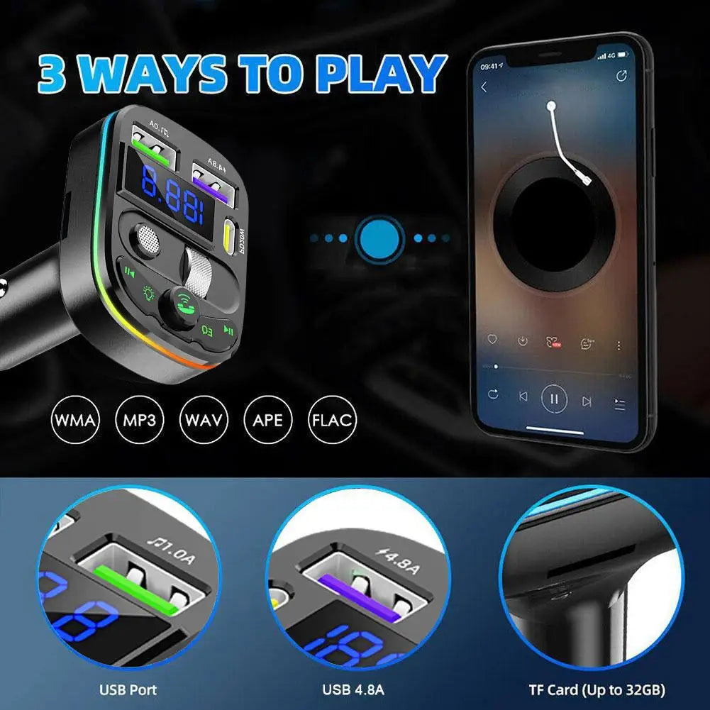 Bluetooth 5.3 FM Transmitter Handsfree Car AUX Radio Modulator MP3 Player with PD20W 12V-24V Fast Charge Adapter Car Accessories