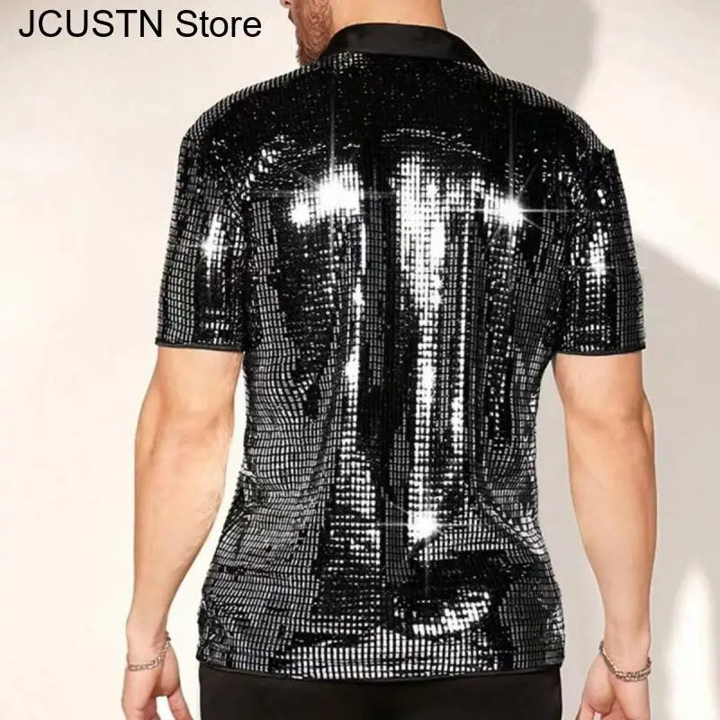 Men’s Shiny Short-Sleeve Party Shirt