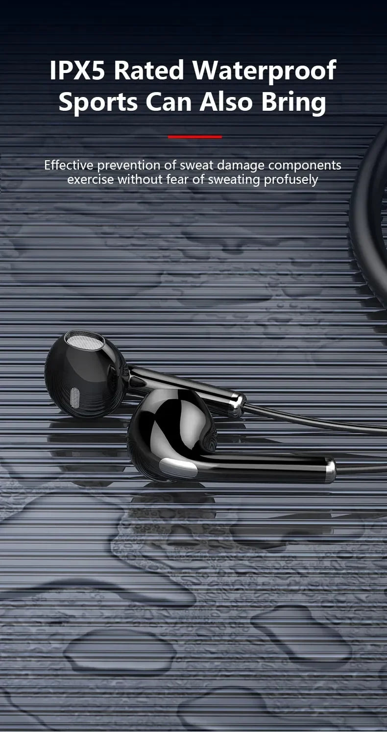 Wireless Neckband Headphones Bluetooth Earphones with LED Power Display High Sound Quality Stereo Waterproof In-ear Headset with Microphone