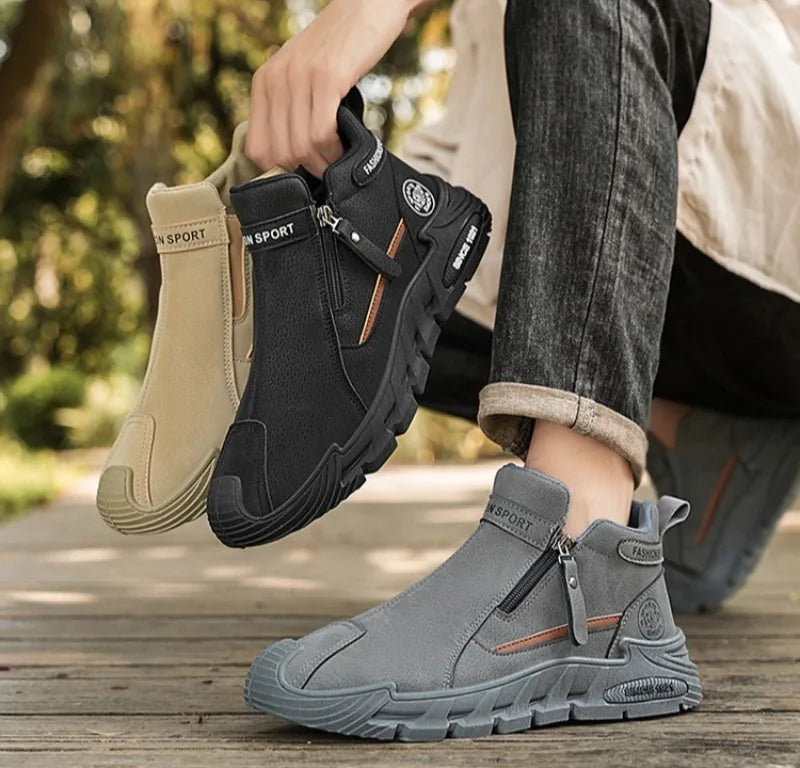 Men’s Casual Zipper Sneakers Breathable Non Slip Outdoor Shoes