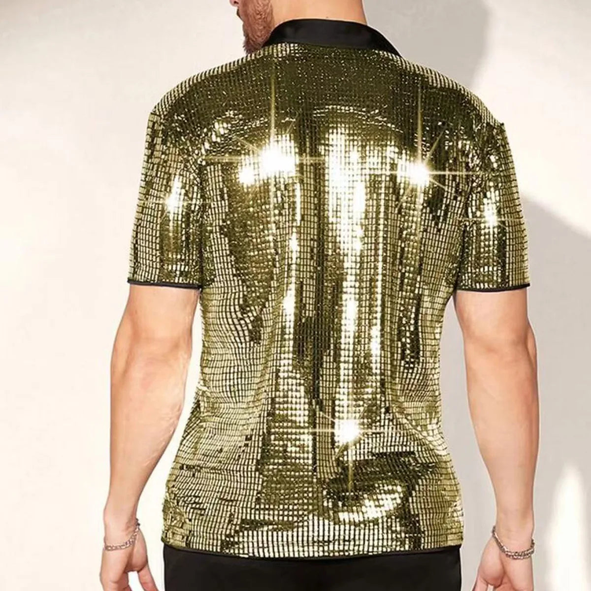 Men’s Shiny Short-Sleeve Party Shirt