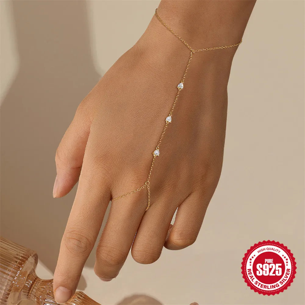 CANNER 925 Sterling Silver Lucky Koi Goldfish Finger Chain Bracelet For Women Hand Chain Ring Jewelry Gift pulseras de plata 925