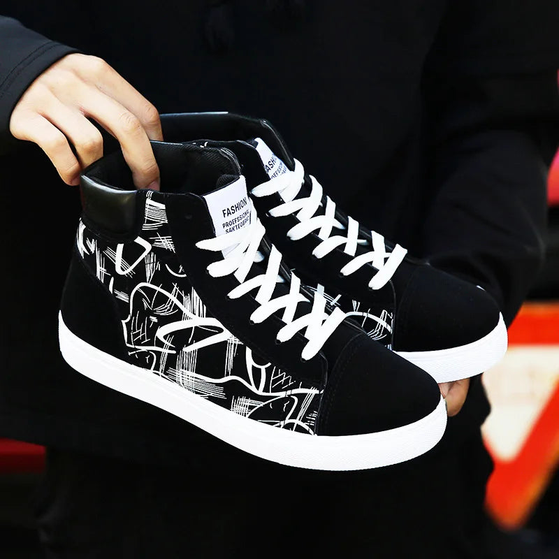 High Top Canvas Shoes for Men Fashion Platform Sneakers  Spring Winter Male Casual Vulcanized Shoes Student Tenis Masculino