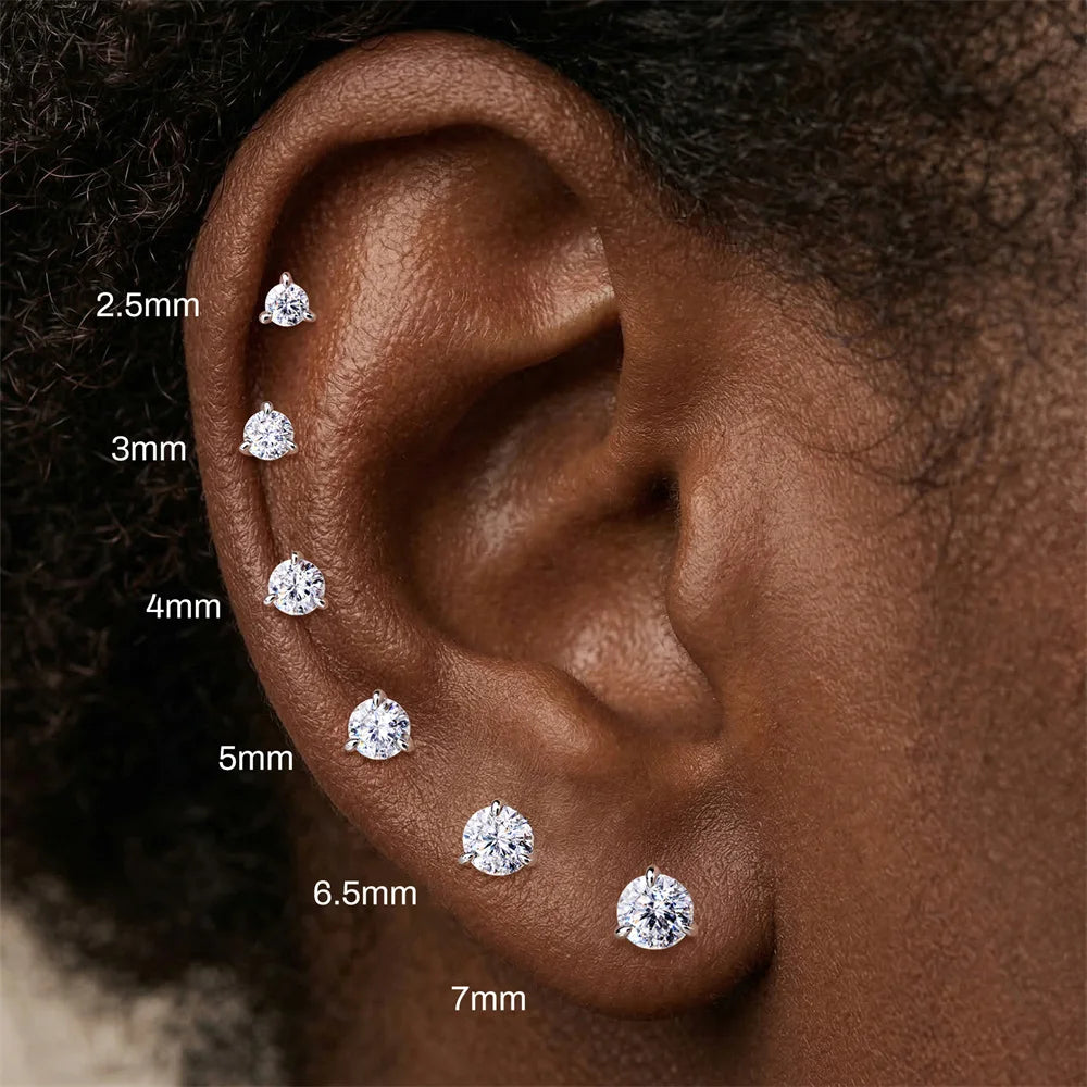 CANNER 1PC Classic Three Claws 0.03-1.2 Carat Sparkling D Color Moissanite Piercing Earring Women 925 Sterling Silver Earring