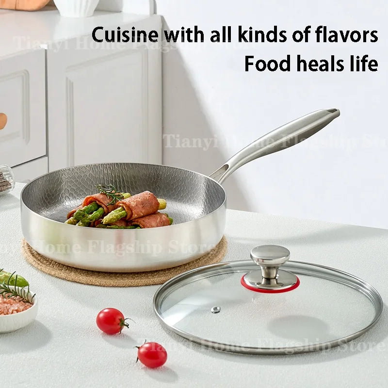 Titanium Stainless Steel Non-Stick Frying Pan – Wok & Skillet for Eggs, Steak & Stir-Fry (20/24/28 cm