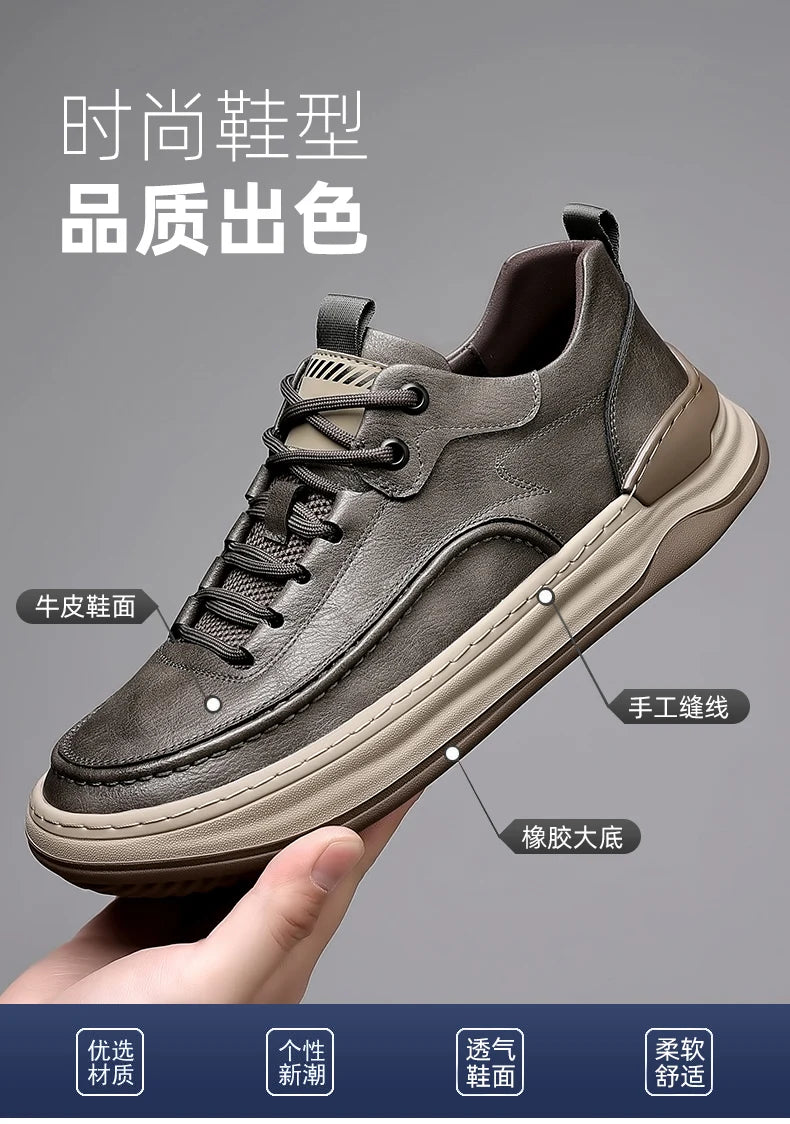 Sport Shoes Genuine Leather Men's Shoes  Brand Casual Shoes Lace up Mens Sneakers Italian Breathable Tenis  Skateboard Shoe