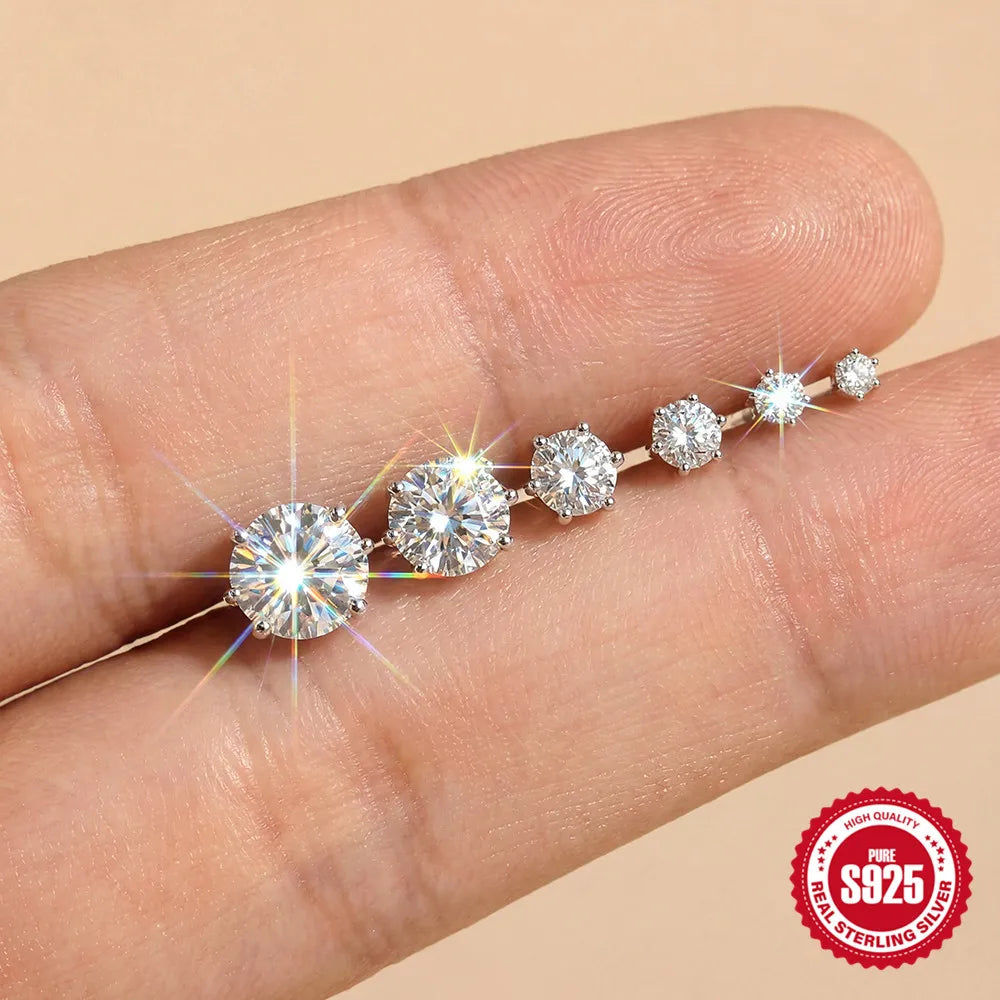 CANNER 1PC Classic Three Claws 0.03-1.2 Carat Sparkling D Color Moissanite Piercing Earring Women 925 Sterling Silver Earring