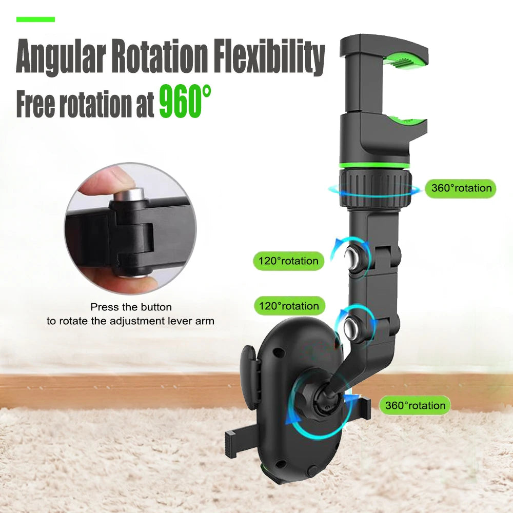 Universal Clip Cellphone Holder 360° Rotatable Car Rearview Mirror Phone Mount for All Smartphones
