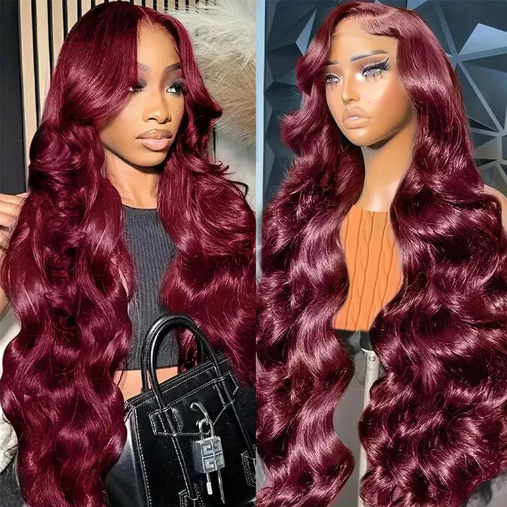 200 Density 99J Burgundy Body Wave Human Hair Wigs 13x6 HD Lace Frontal Human Hair Wig Brazilian Remy Real Human Hair For Women