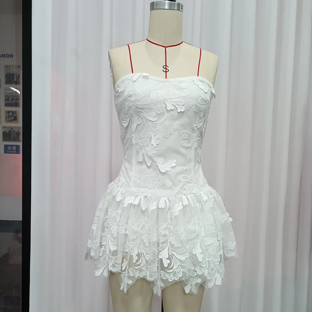 Dresses for Women Strapless Sleeveless High Waist Solid Mesh Mini Dress Female Fashion