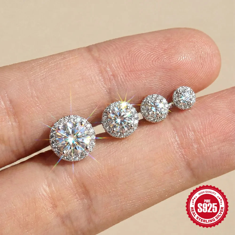 CANNER 1PC Classic Three Claws 0.03-1.2 Carat Sparkling D Color Moissanite Piercing Earring Women 925 Sterling Silver Earring