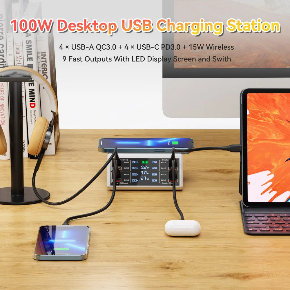 100W QC 3.0 USB Charger Wireless Charger Quick Charge PD USB C Charger Phone Accessories Fast Charger For iPhone 12 13 Xiaomi
