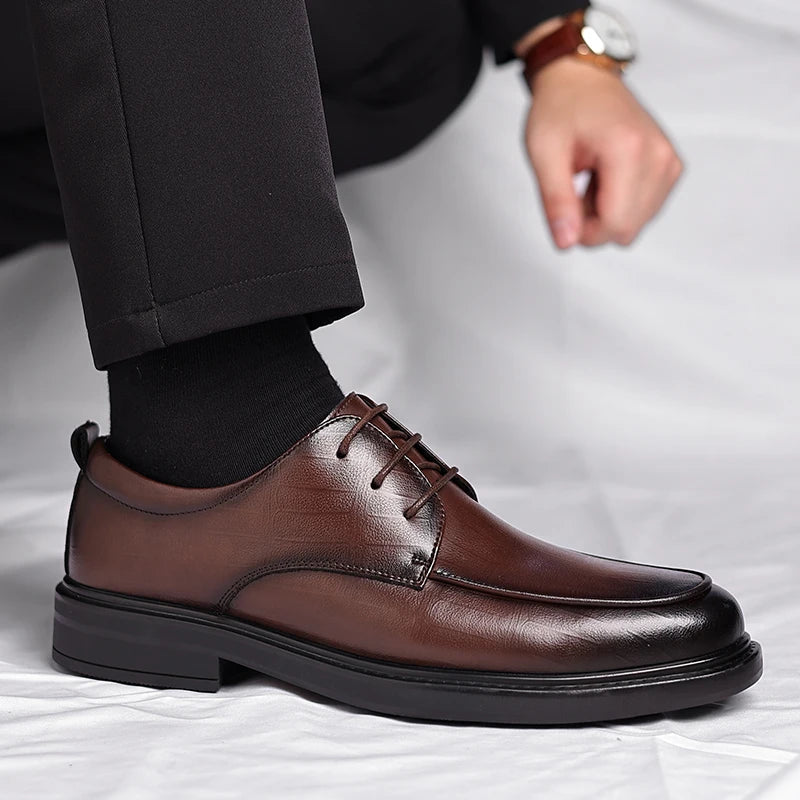 Spring/Summer Men 37-45 Men's Flat/6CM Heightening Elevator Shoes Business Formal Leather Shoes Man British Casual Wedding Suit