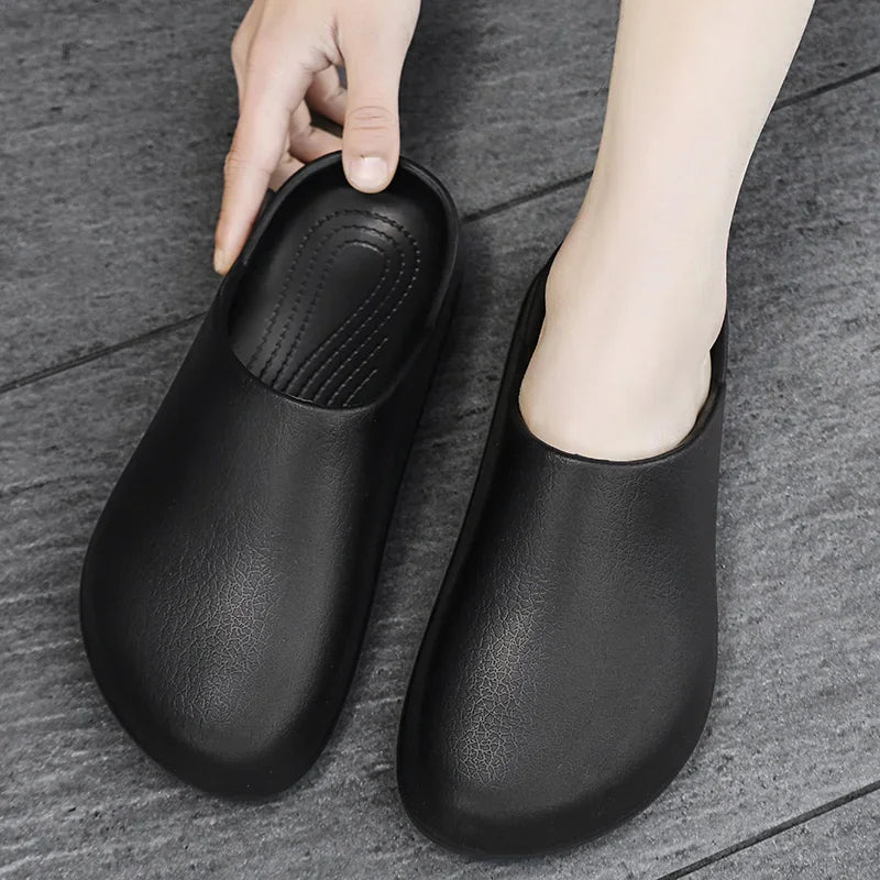 Mens Kitchen Chef Shoes Waterproof Garden Clogs Closed Toe Half Shoes Rubber Slippers Restaurant Hotel Working Summer Beach
