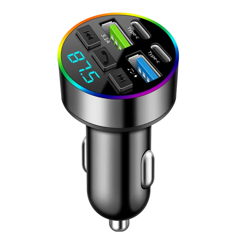 Bluetooth 5.0 FM Transmitter Car USB Quick Charge 4 Ports with Atmosphere Light Hands-Free Call And Music Input