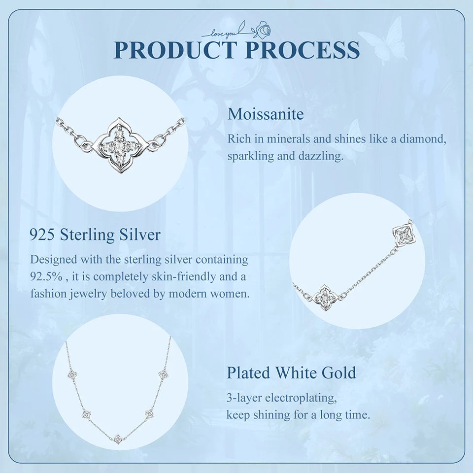 Necklace Lucky Clover 925 Sterling Silver Round Cut Diamond Beads Chain Fashion Collarbone Chain Fine Jewelry