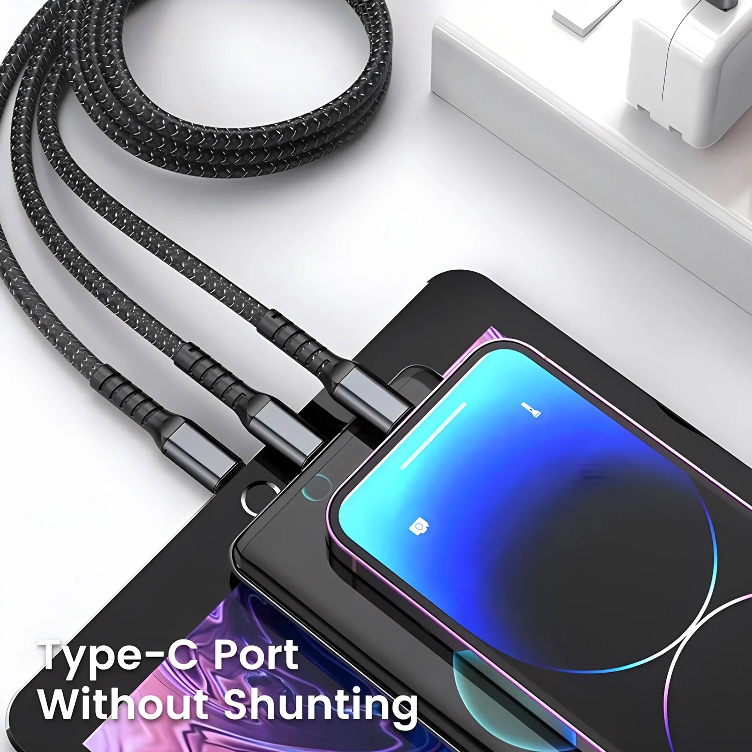 100W Fast Charging 3 in 1 Multi Charger Cable Nylon Braided USB-C Micro Universal Charging Cord with Type-C Micro Adapter