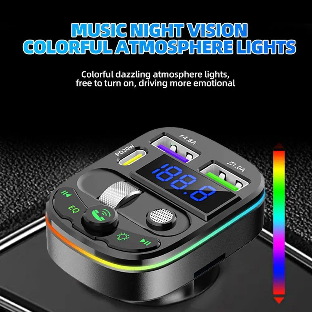 Bluetooth 5.3 FM Transmitter Handsfree Car AUX Radio Modulator MP3 Player with PD20W 12V-24V Fast Charge Adapter Car Accessories