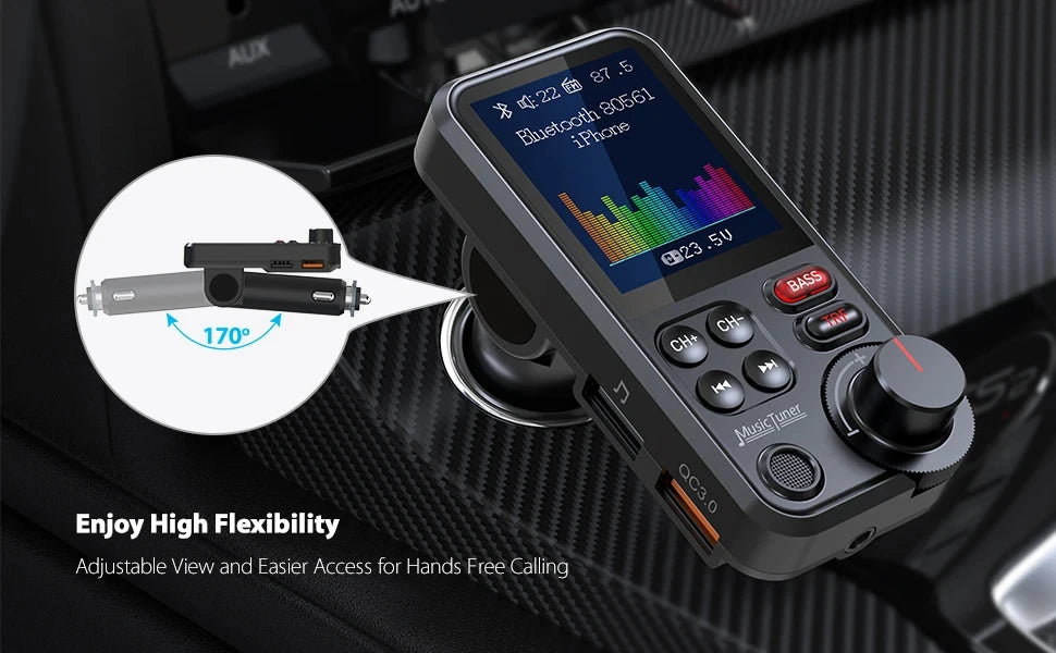 Bluetooth-compatible Car Wireless FM Transmitter Radio Adapter Fast Charging Treble Bass Sound Music Car MP3 Player Aux QC3.0