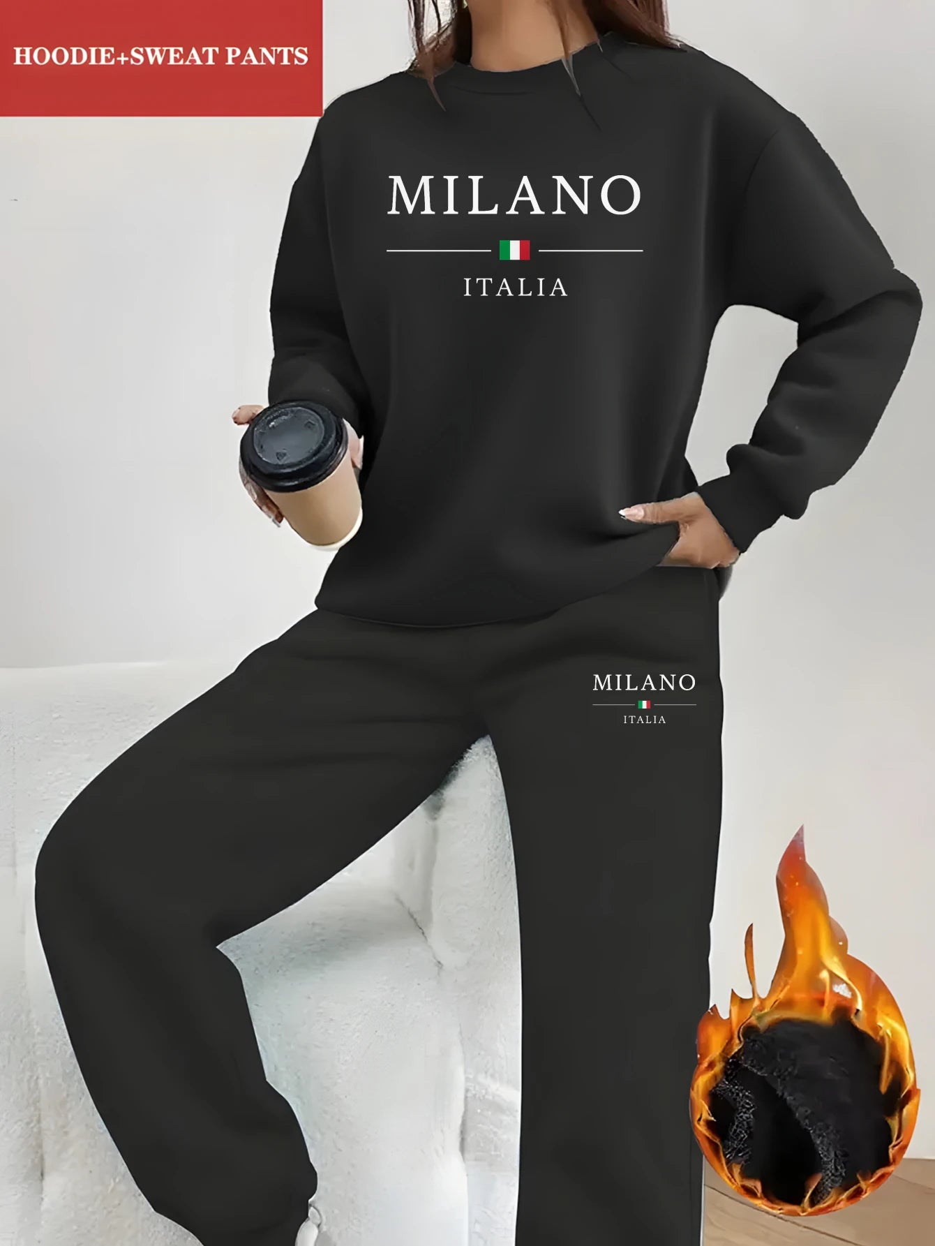 Women’s Warm Hoodie Sweatpants Set Plush Fleece Two Piece Outfit
