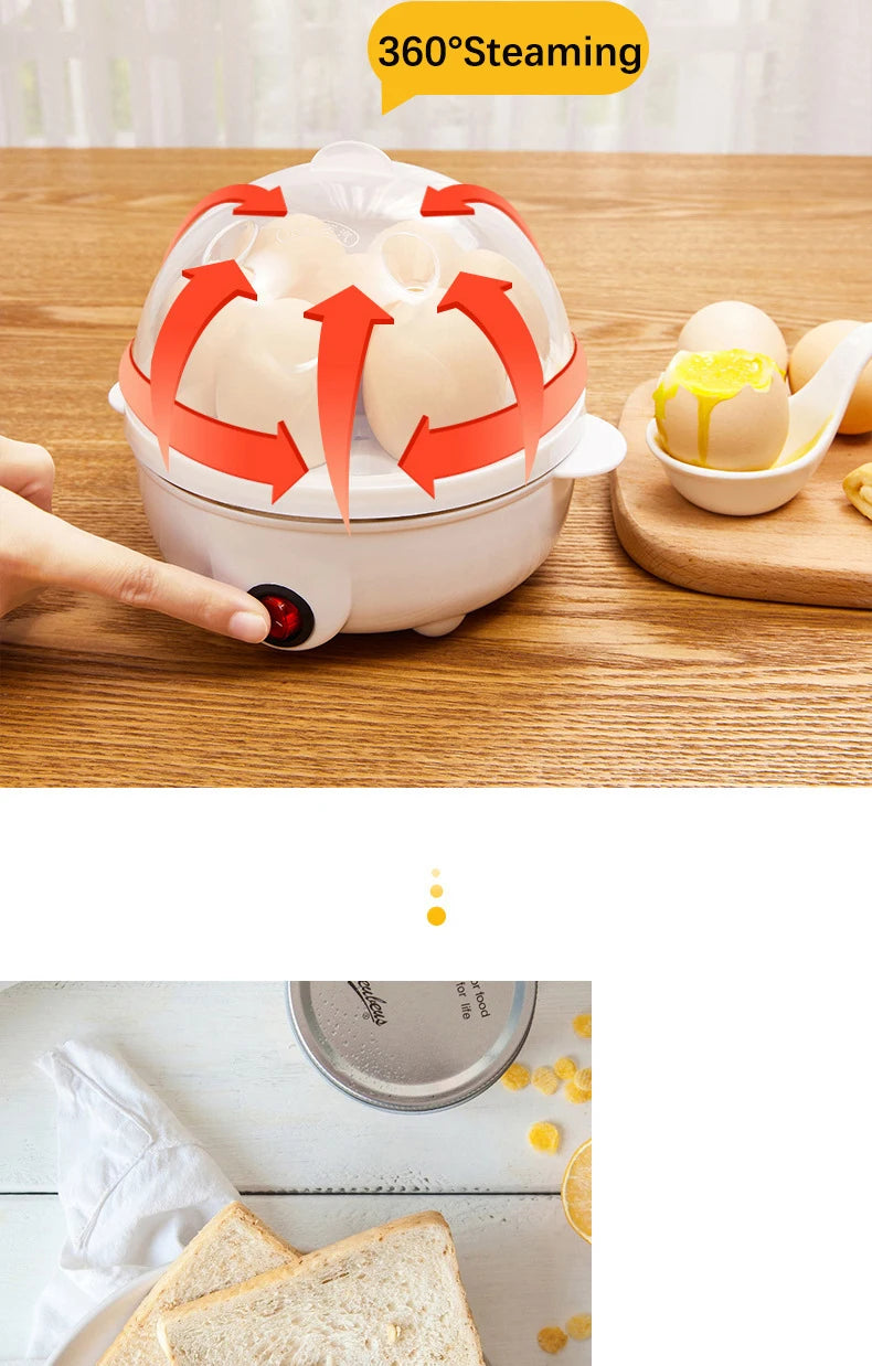 Smart White Egg Cooker Electric Multifunctional Mini Boiler Steamer Poacher for Kitchen Use - Plastic Housing 250W Power