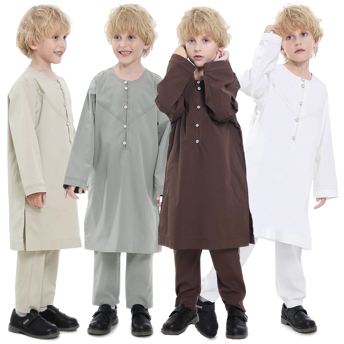 Boys Islamic Thobe – Kids Long Sleeve Traditional Robe