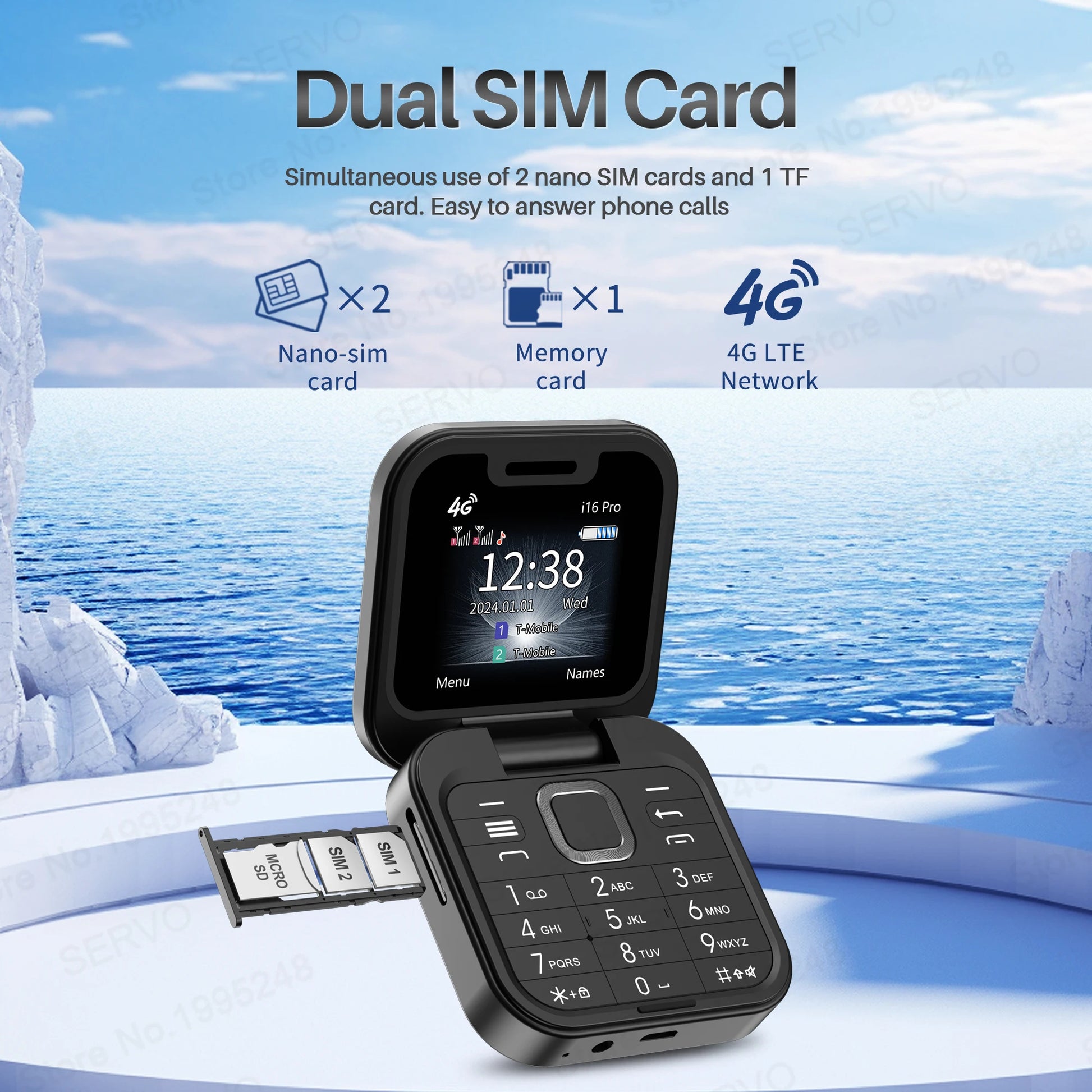 i16 Pro 4G LTE Mini Flip Mobile Phone Dual SIM Standby Call Recording Speed Dial FM Radio Blacklist Small Fold Cellphones