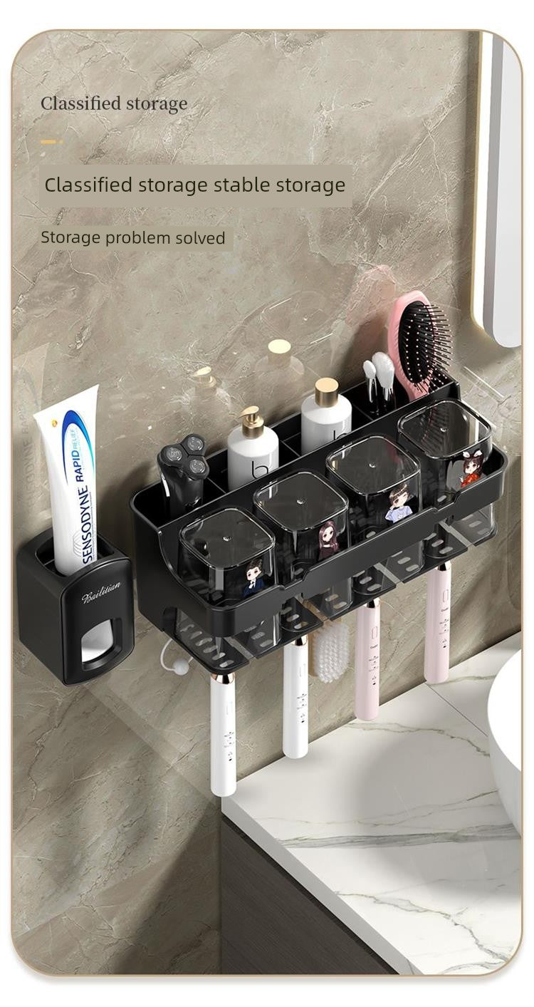Wall-Mounted Toothbrush and Toothpaste Holder Set with Cups and Storage Rack