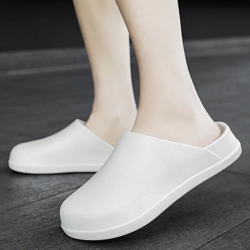Mens Kitchen Chef Shoes Waterproof Garden Clogs Closed Toe Half Shoes Rubber Slippers Restaurant Hotel Working Summer Beach