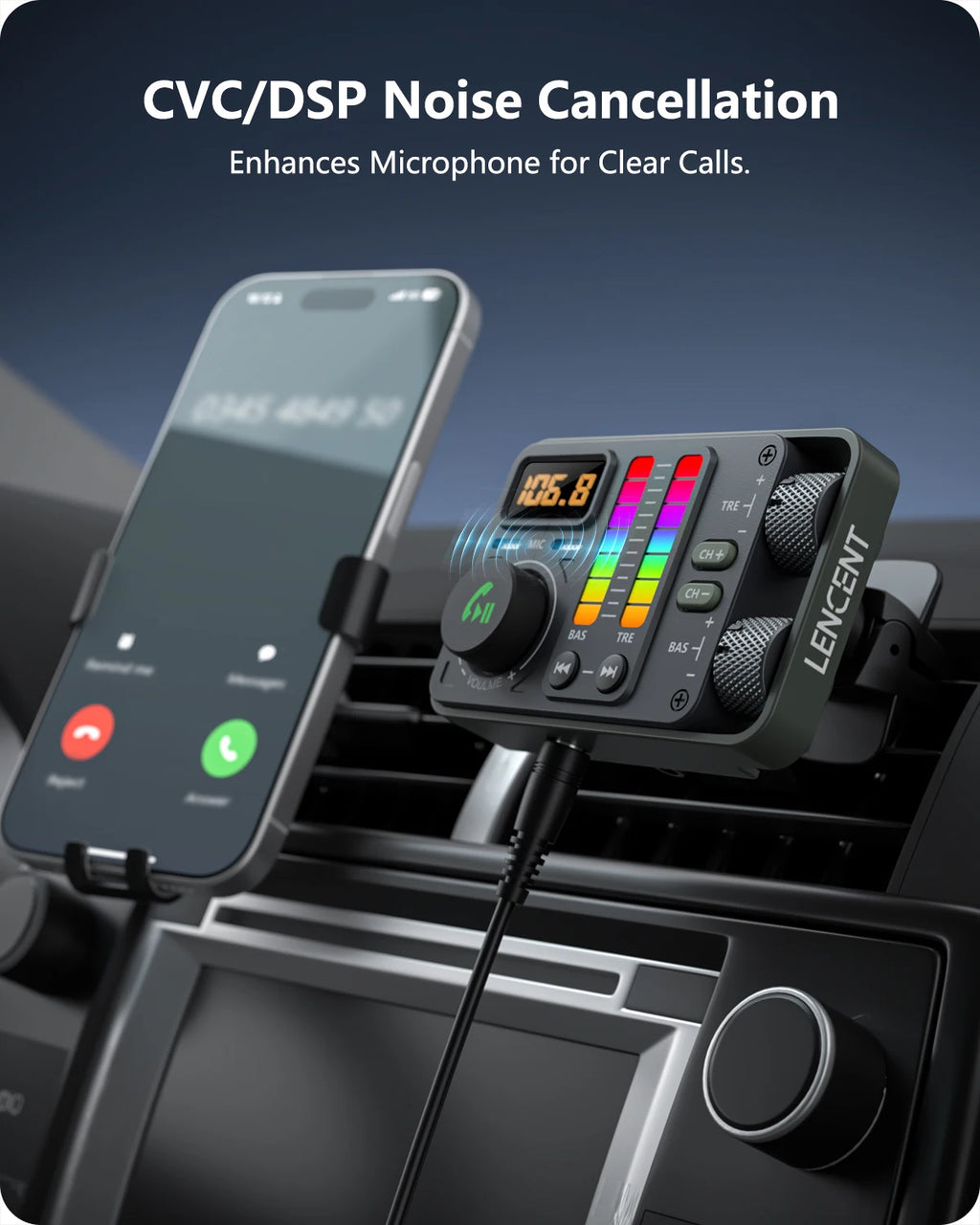 Bluetooth 5.3 Car FM Transmitter, Hi-Fi Treble & Bass Music Player, PD20W QC18W Fast Car Charger, Radio Bluetooth Car Ad