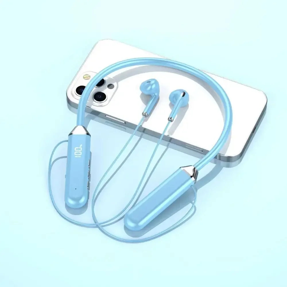 Wireless Neckband Headphones Bluetooth Earphones with LED Power Display High Sound Quality Stereo Waterproof In-ear Headset with Microphone