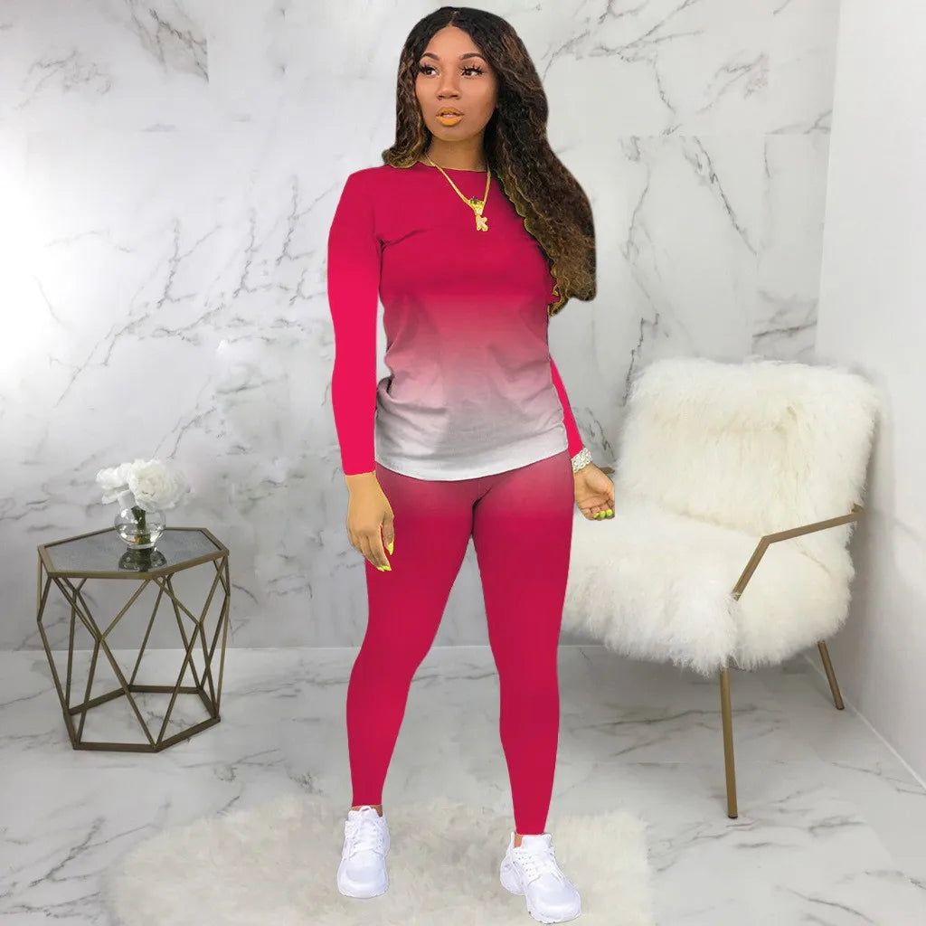 Women’s Plus Size Long Sleeve Gradient Top Casual Slim Fit Shirt