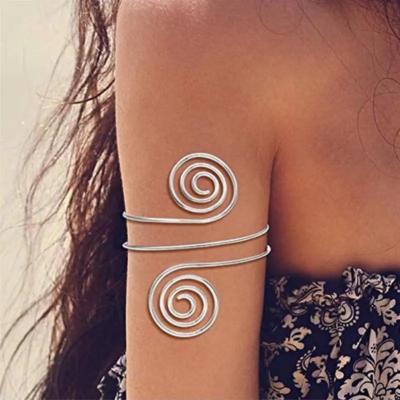 Upper Arm Bracelet Metal Coil Armband Cuff Fashion Simple Arm Bangle Armlet Adjustable for Women Girl