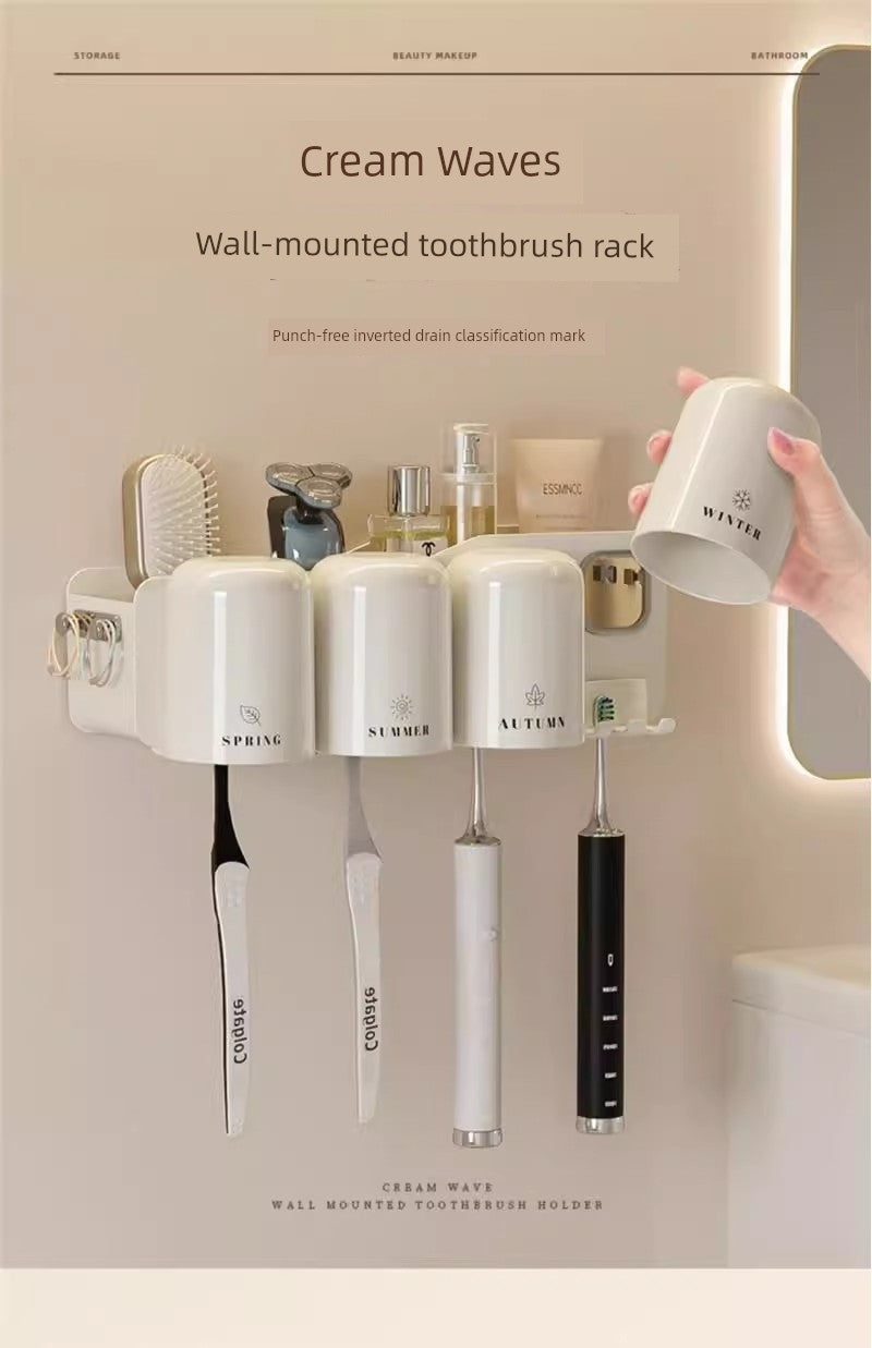 Wall-Mounted Toothbrush Holder with Toothpaste Squeezer | Bathroom Organizer Set