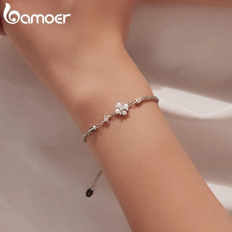 Silver Bracelets Natural Pearl Starlight Bracelet Adjustable Wrist Link Chain with GRA for Women