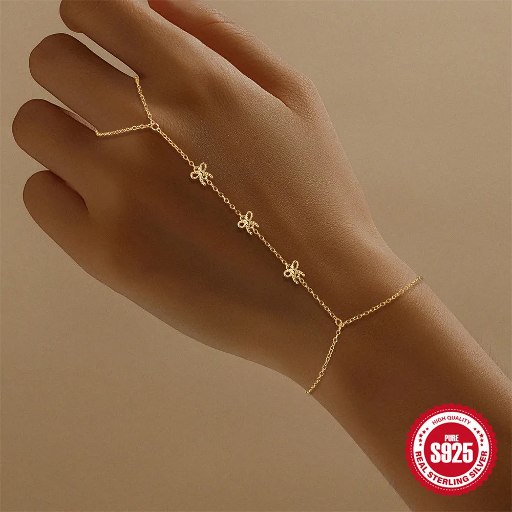CANNER 925 Sterling Silver Lucky Koi Goldfish Finger Chain Bracelet For Women Hand Chain Ring Jewelry Gift pulseras de plata 925