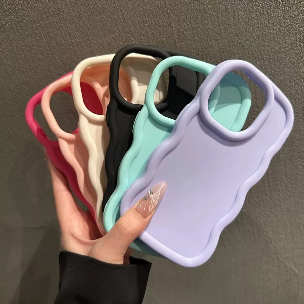 Soft Candy Curly Wave Phone Case For iPhone 11 12 13 14 15 16 17 Air Pro Max 7 8 Plus X XR XS SE Shockproof Bumper Cover Capa